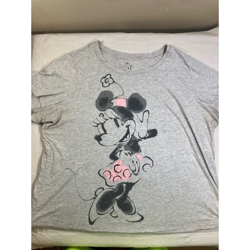 Disney Minnie Mouse Womens XL Graphic T-Shirt Heather Gray‎ Oversized Boxy Tee